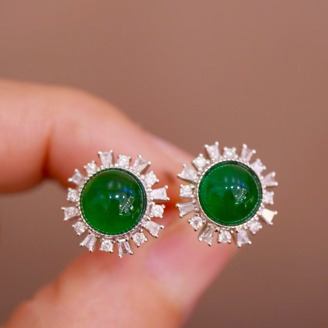 14k Gold 3.68 Ctw Natural Emerald & Diamond Earrings - 5