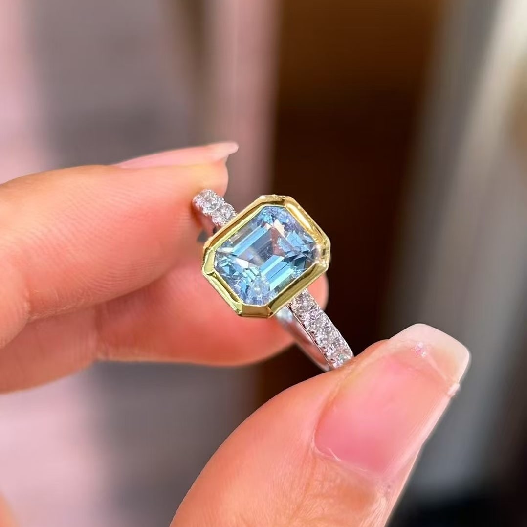 14k Gold 1.97 Ctw Natural Aquamarine & Diamond Ring - 6