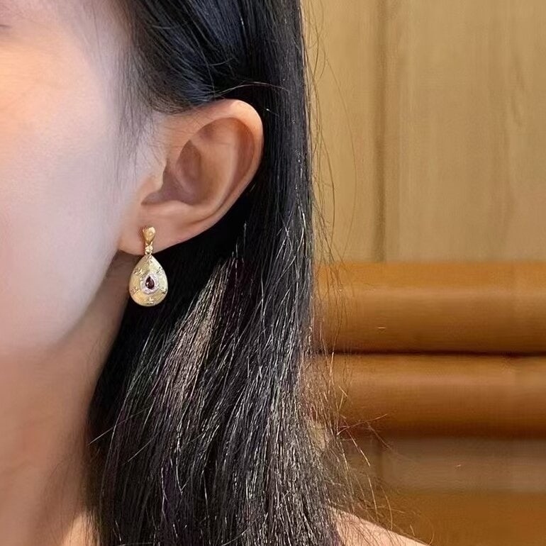 14k Gold 0.3 Ct Natural Ruby & Diamond Earrings - 4