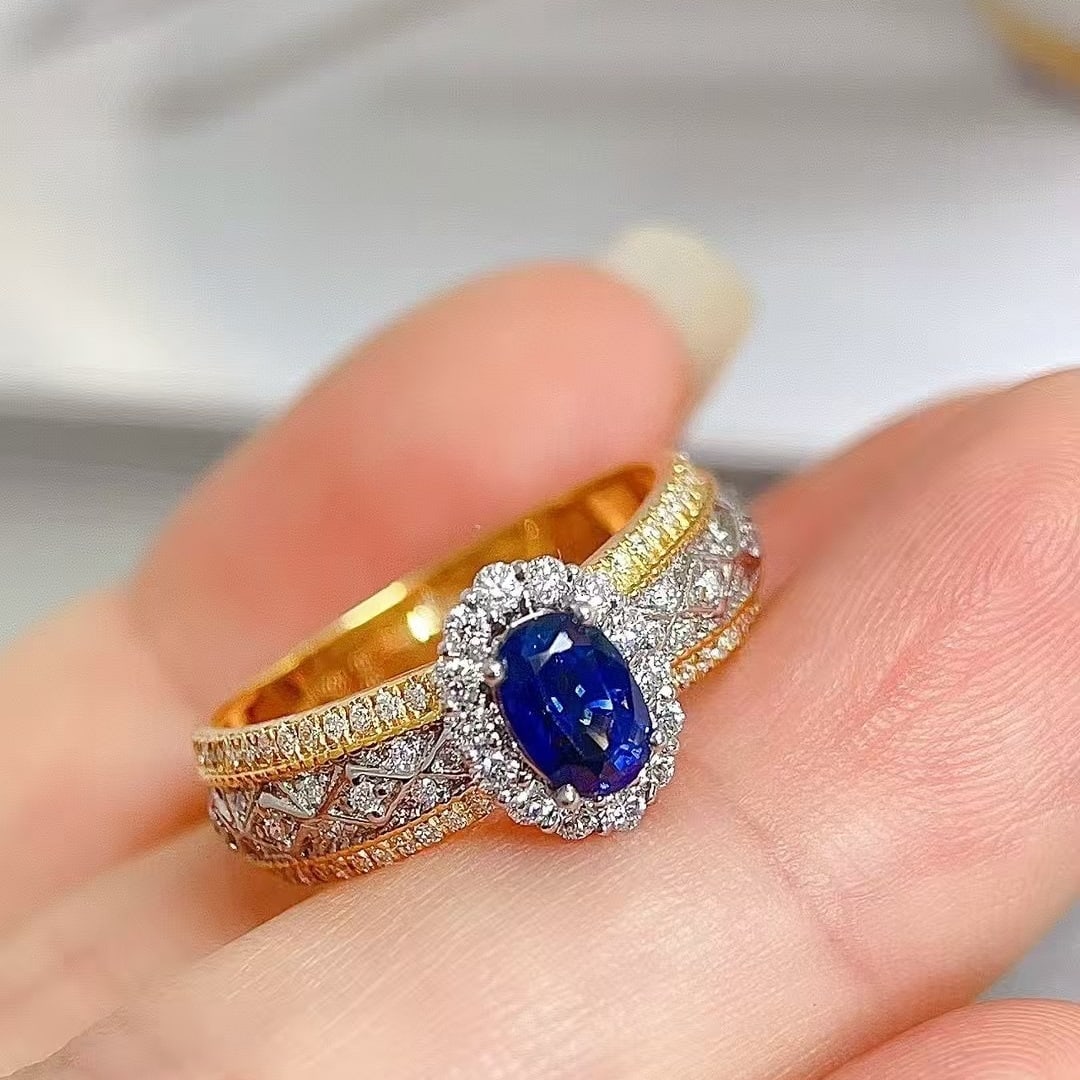 14k Gold 1.24 Ctw Natural Sapphire & Diamond Ring - 4