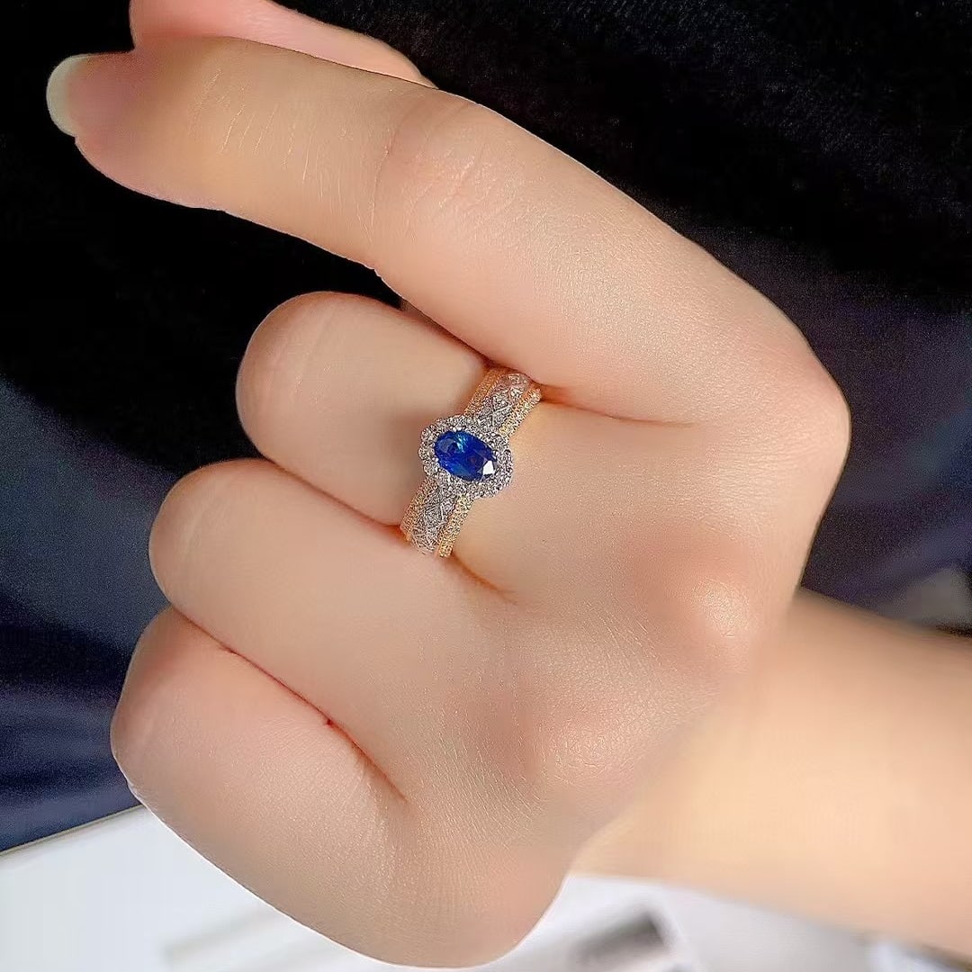 14k Gold 1.24 Ctw Natural Sapphire & Diamond Ring - 6