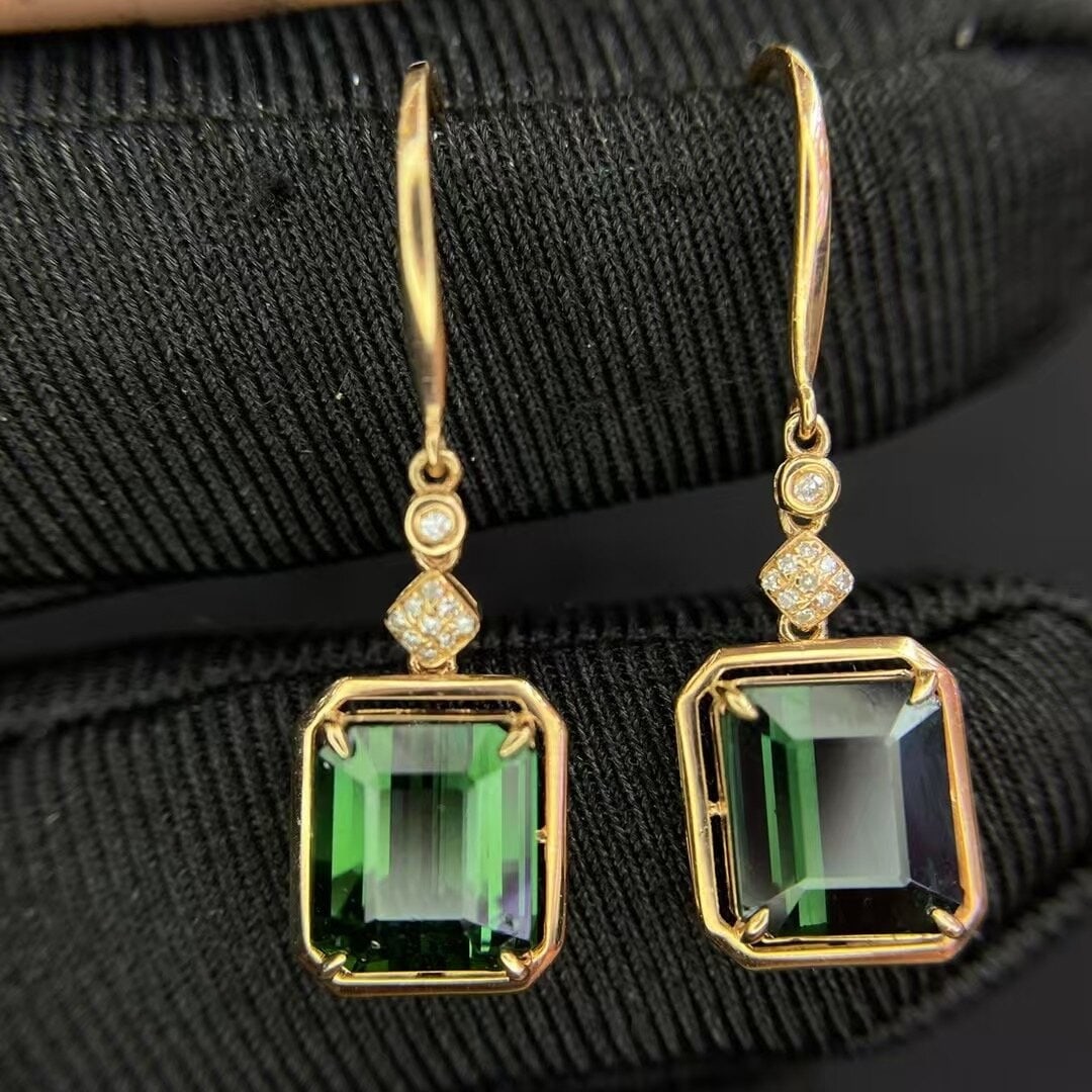 14k Gold 4.4 Ct Natural Tourmaline & Diamond Earrings (1 of 4)