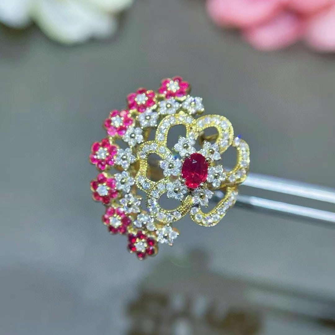 14k Gold 1.59 Ctw Natural Ruby & Diamond Ring - 2