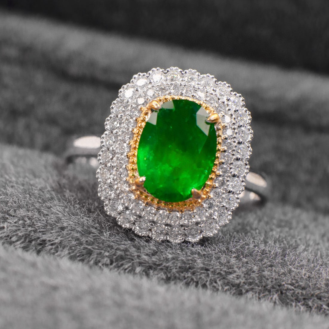 14k Gold 1.63 Ctw Vivid Green Natural Emerald & Diamond Ring - 6