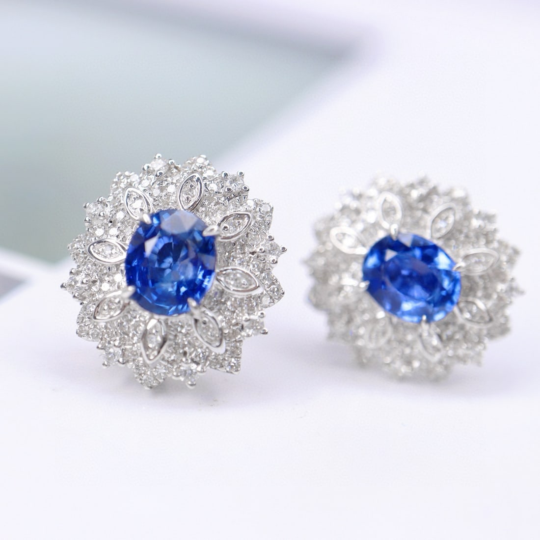 14k Gold 2.26 Ctw Natural Sapphire & Diamond Earrings - 4