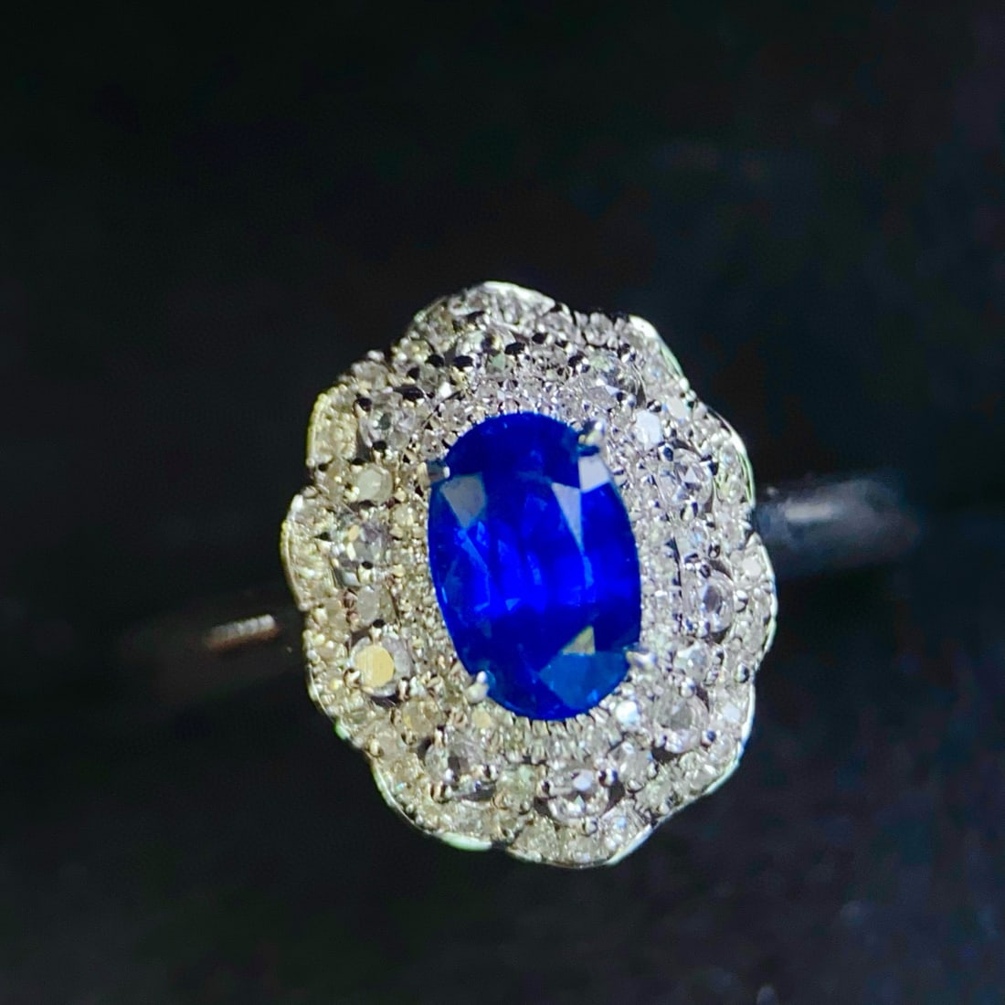 14k Gold 0.9 Ct Natural Sapphire & Diamond Ring - 2