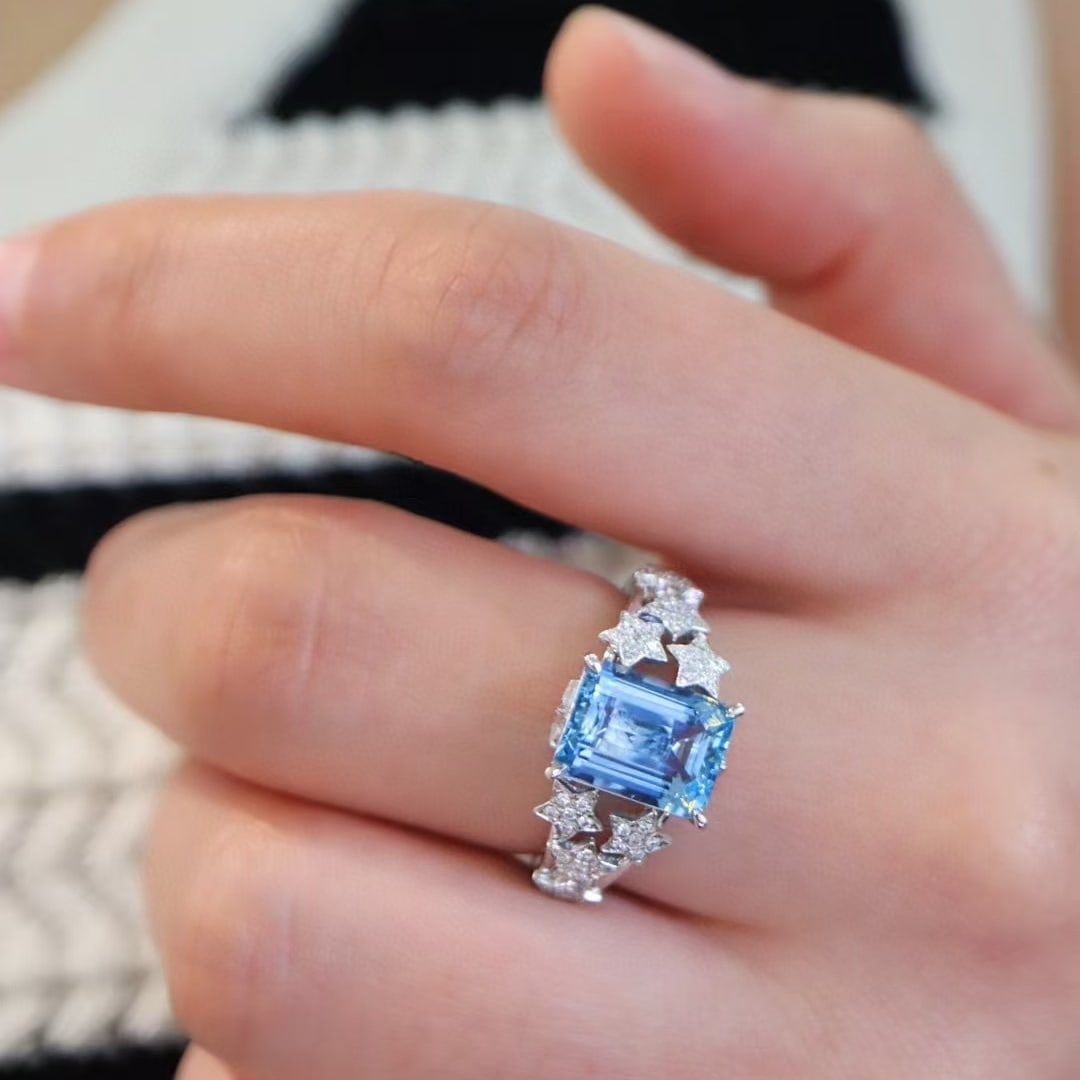 14k Gold 2.19 Ctw Natural Aquamarine & Diamond Ring - 6