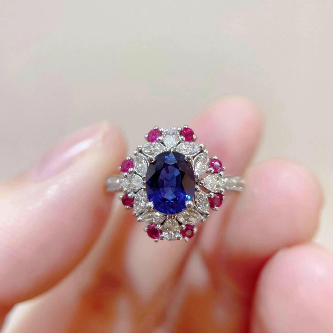 14k Gold 1.89 Ctw Natural Sapphire & Diamond Ring: Ref:230944293 // gold content:14k gold // ring size:7. 25us // // main gemstone:sapphire // shape:oval // carat weight:1. 23ct // color:blue // treatment:natural // // adjacent gemstone 2 : diamond //