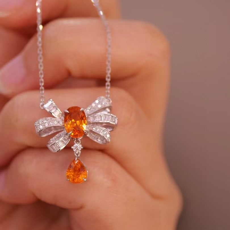 14k Gold 2.57 Ctw Natural Spessartine & Diamond Necklace - 3