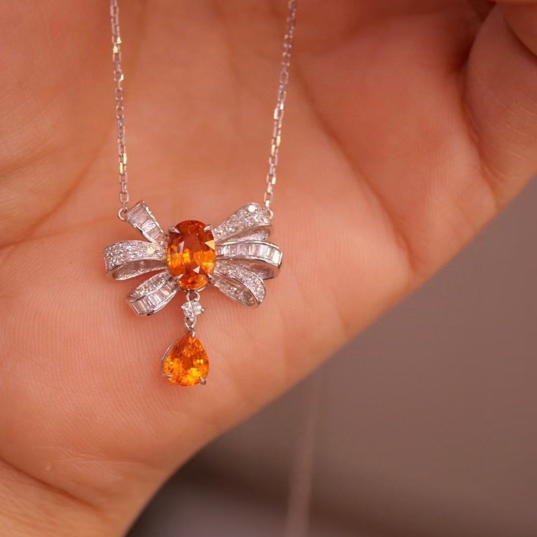 14k Gold 2.57 Ctw Natural Spessartine & Diamond Necklace - 4