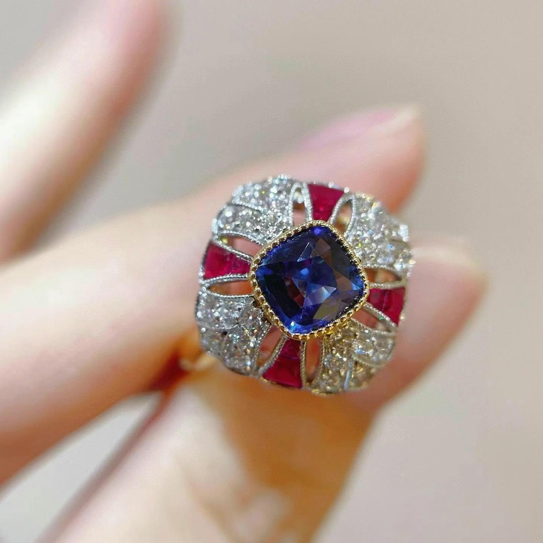 14k Gold 1.78 Ctw Natural Sapphire & Ruby Ring - 2