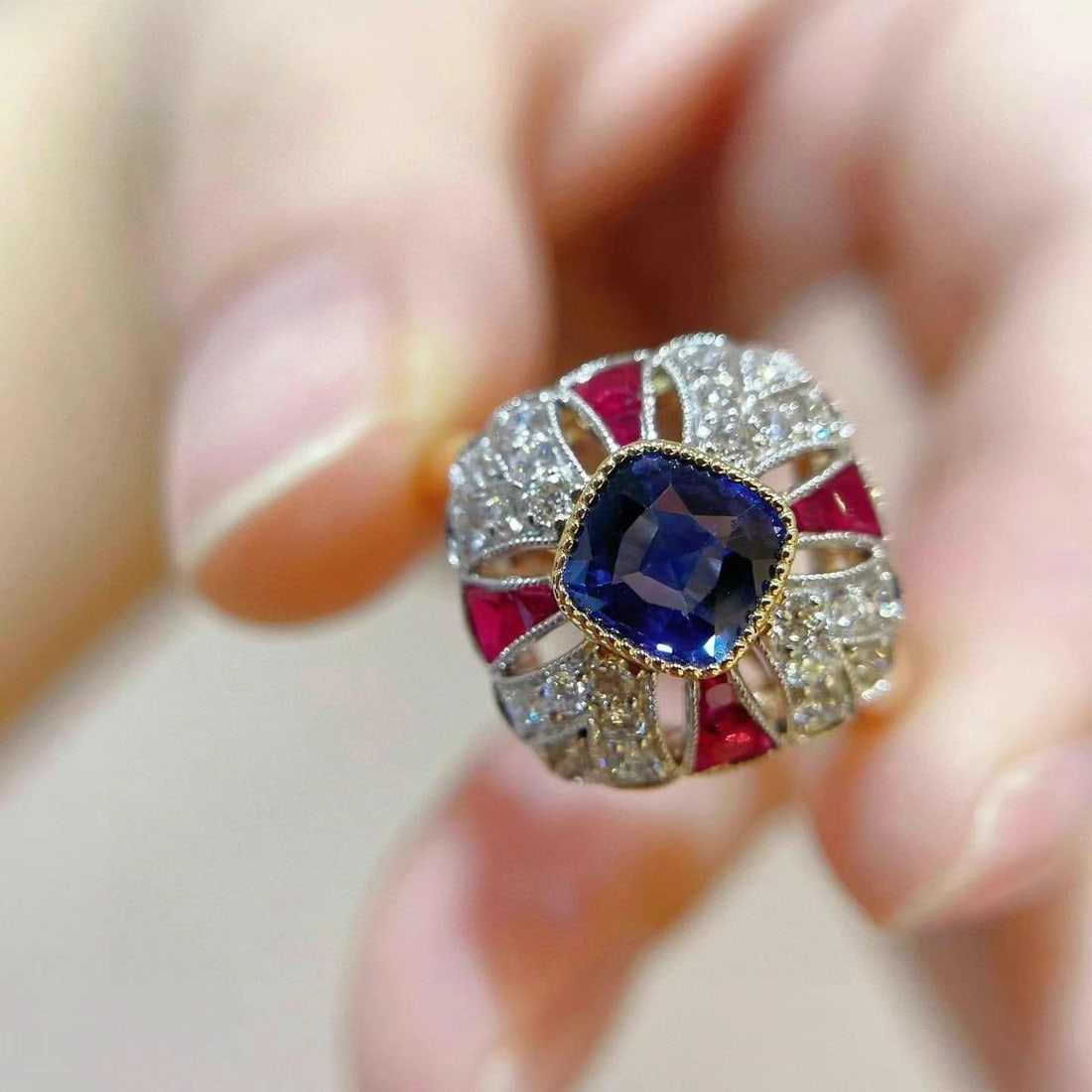 14k Gold 1.78 Ctw Natural Sapphire & Ruby Ring - 3