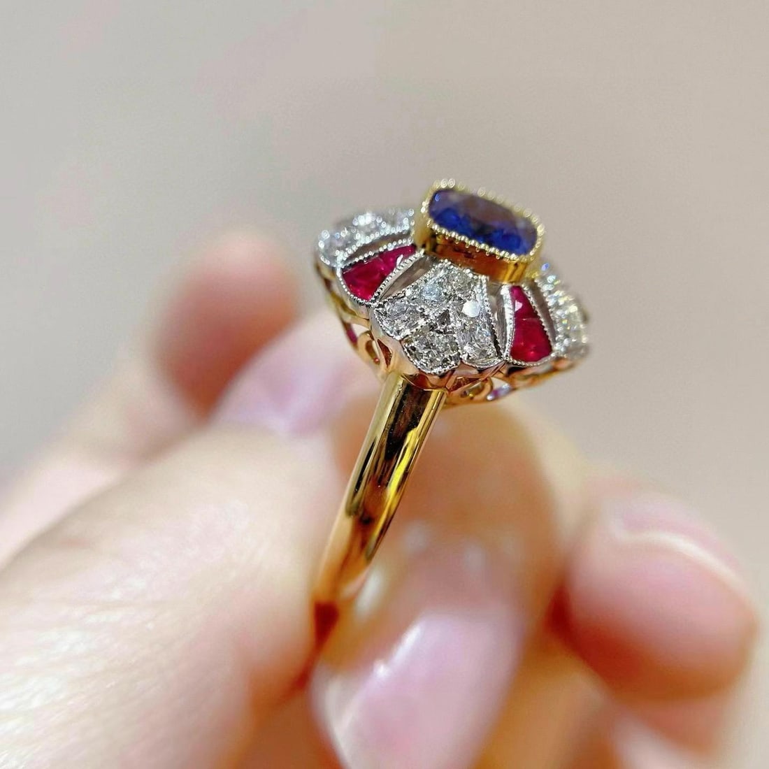 14k Gold 1.78 Ctw Natural Sapphire & Ruby Ring - 4