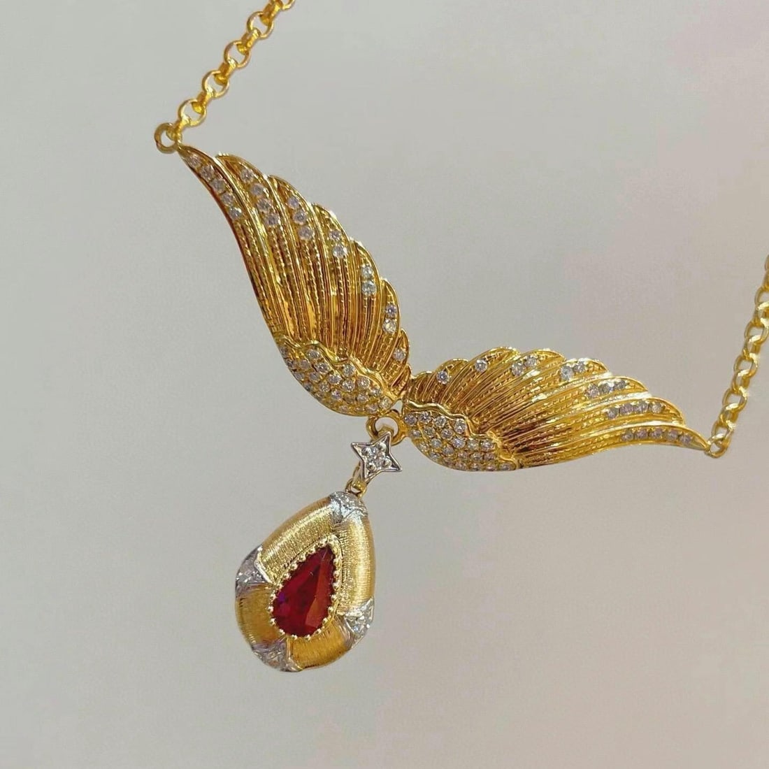 14k Gold 0.70 Ctw Natural Ruby & Diamond Necklace - 2