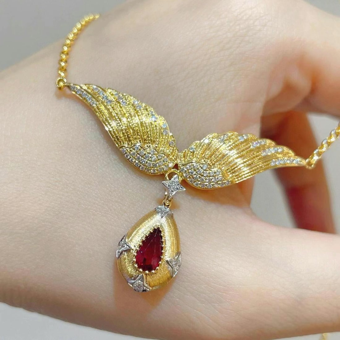 14k Gold 0.70 Ctw Natural Ruby & Diamond Necklace - 4