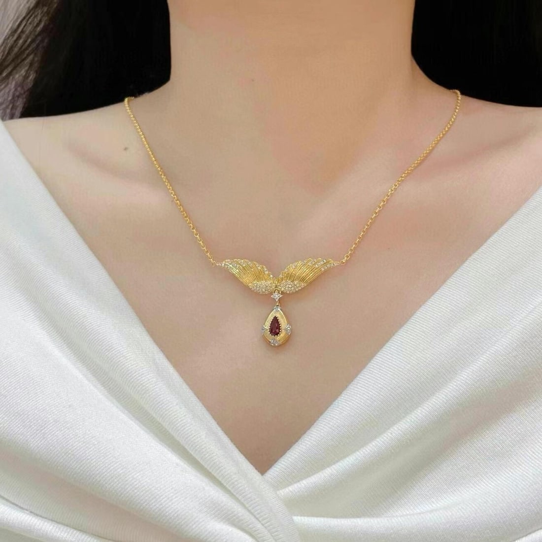 14k Gold 0.70 Ctw Natural Ruby & Diamond Necklace - 6