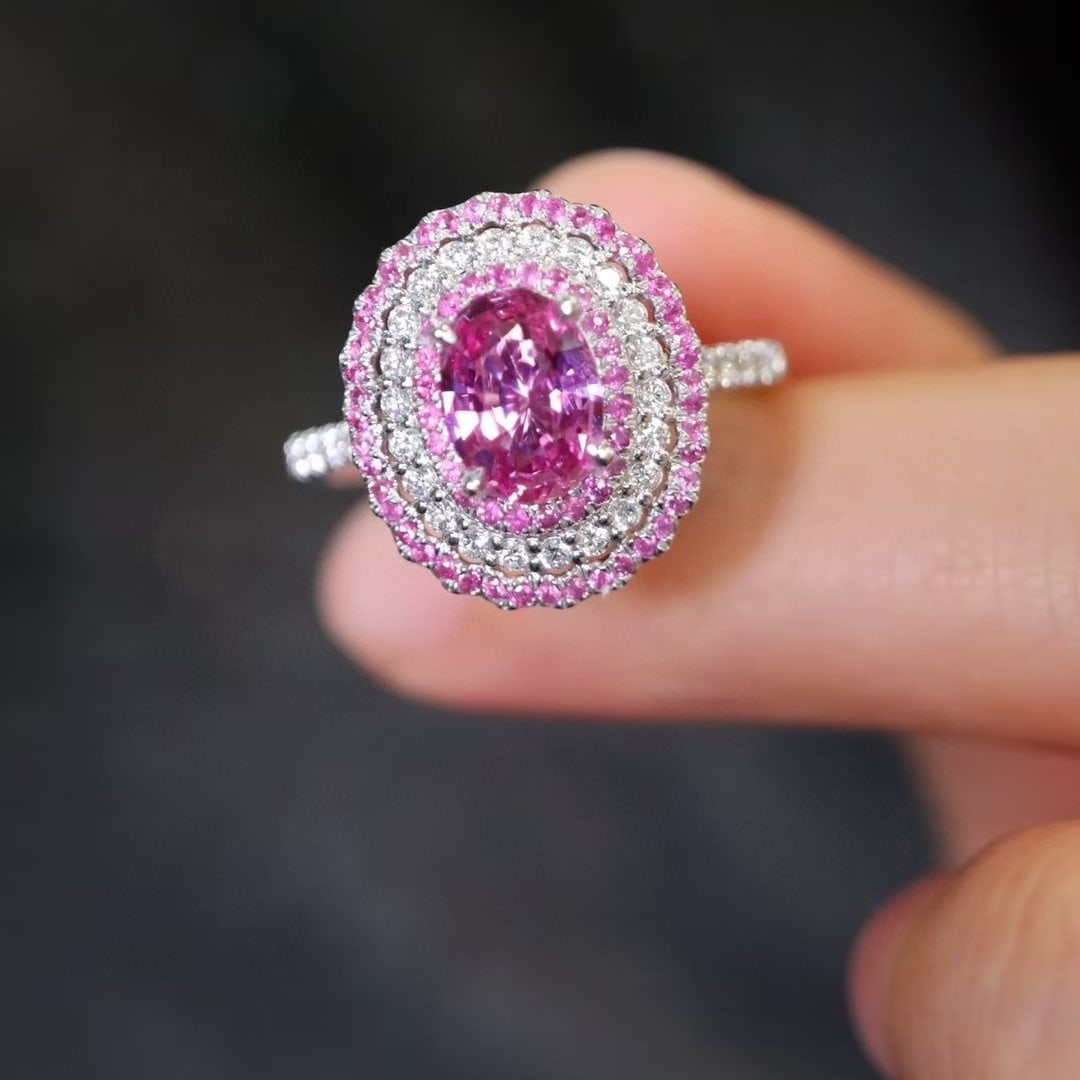 14k Gold 1.35 Ctw Natural Padparadscha Sapphire & Diamond Ring - 5