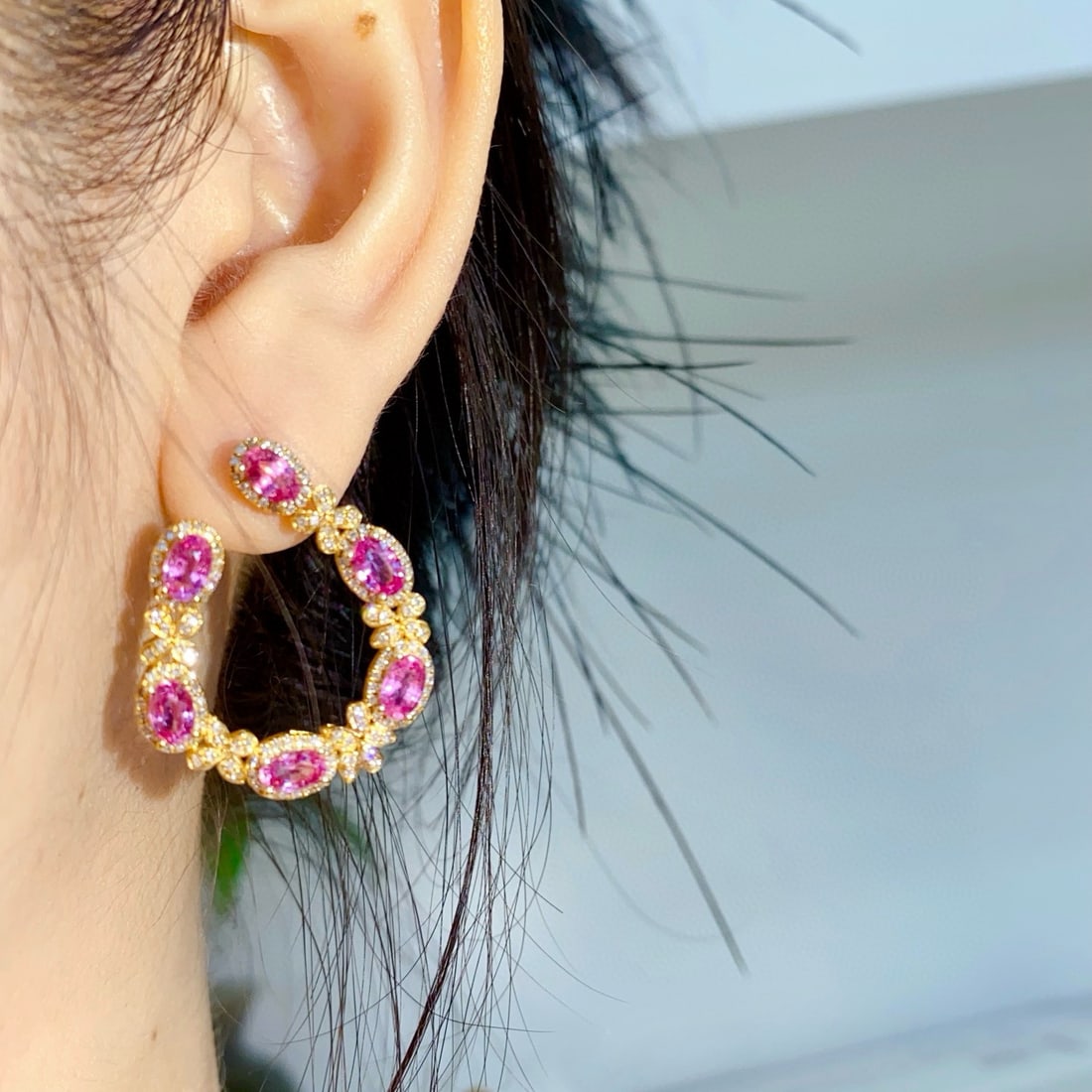 14k Gold 5.30 Ctw Natural Padparadscha Sapphire & Diamond Earrings - 5