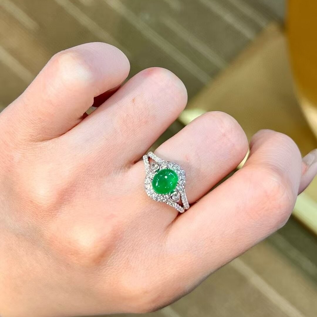 14k Gold 2.54 Ctw Vivid Green Natural Emerald & Diamond Ring - 3