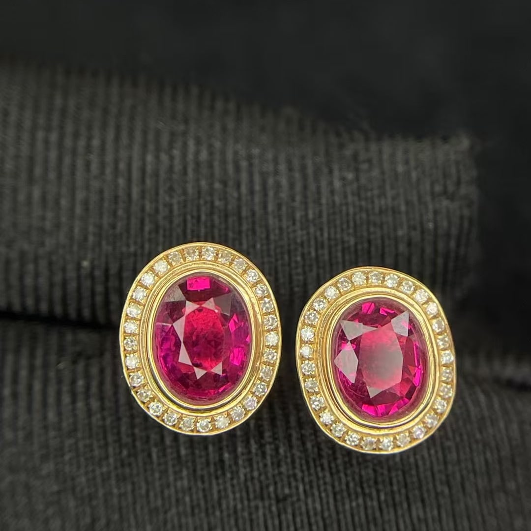 14k Gold 4.5 Ct Natural Tourmaline & Diamond Earrings - 3