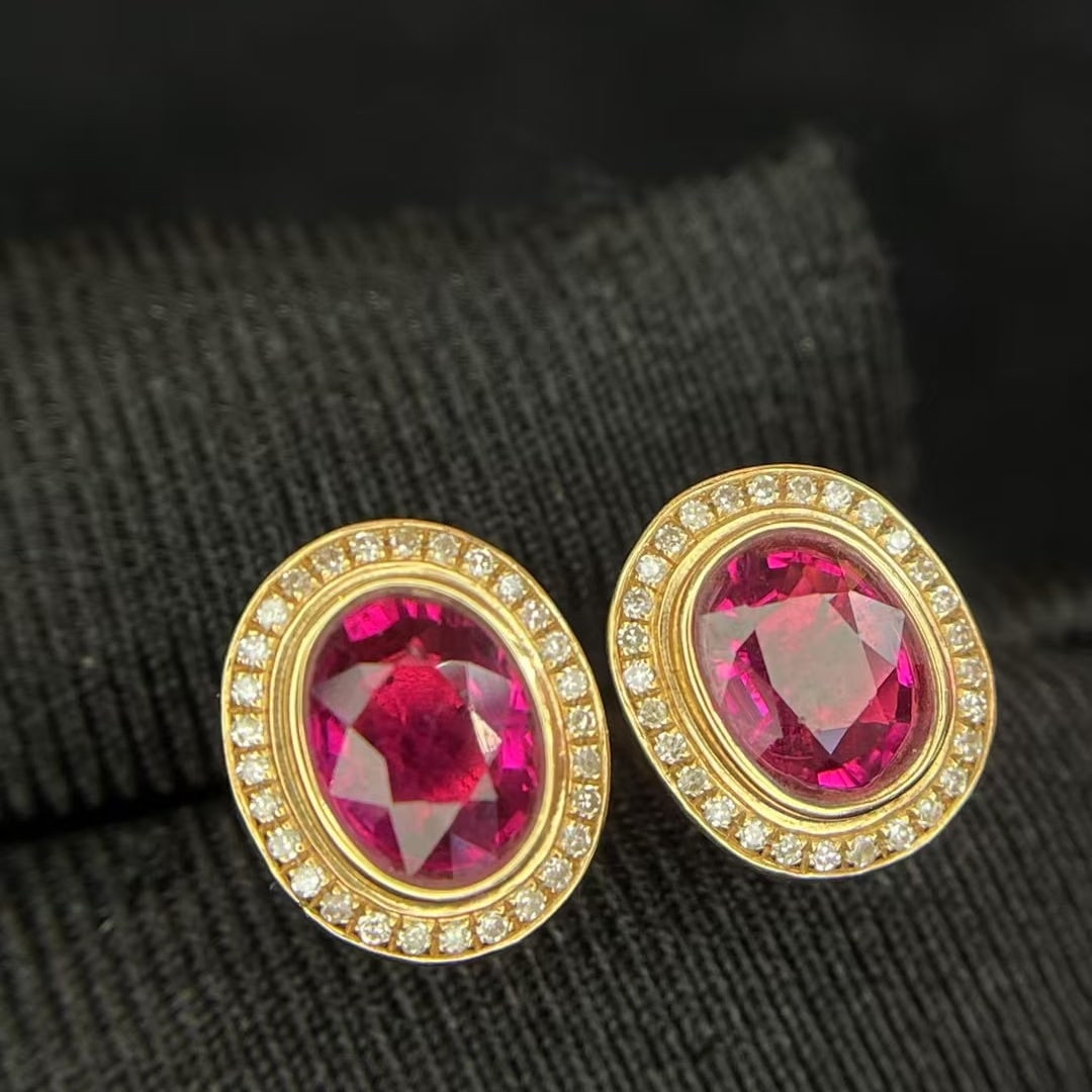 14k Gold 4.5 Ct Natural Tourmaline & Diamond Earrings - 4