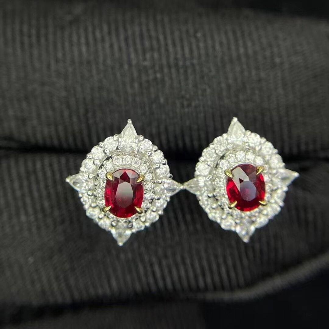 14k Gold 1.35 Ctw Natural Ruby & Diamond Earrings - 4