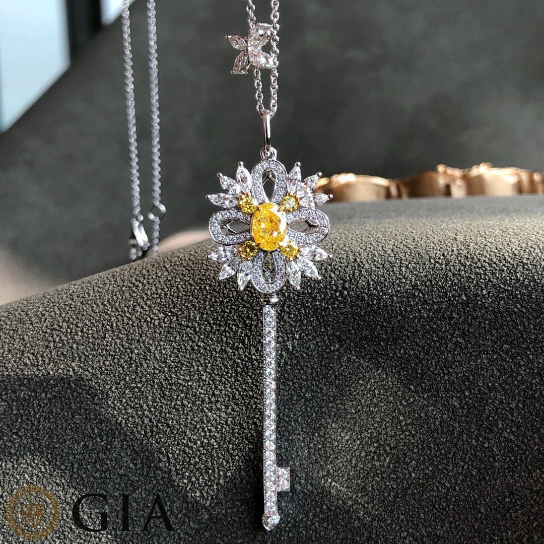 Gia Certified 14k Gold 2.20 Ctw Natural Yellow Diamond & Diamond Necklace: Ref:230944333 // gold content:14k gold // main gemstone:yellow diamond // certified:gia // shape:oval // carat weight:0. 75ct // clarity grade:si2 // color:yellow // treatment:natural //