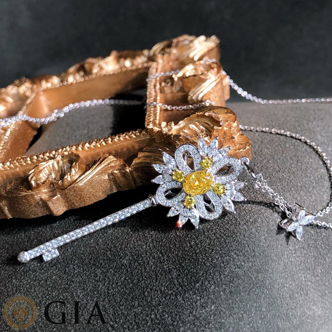 Gia Certified 14k Gold 2.20 Ctw Natural Yellow Diamond & Diamond Necklace - 3