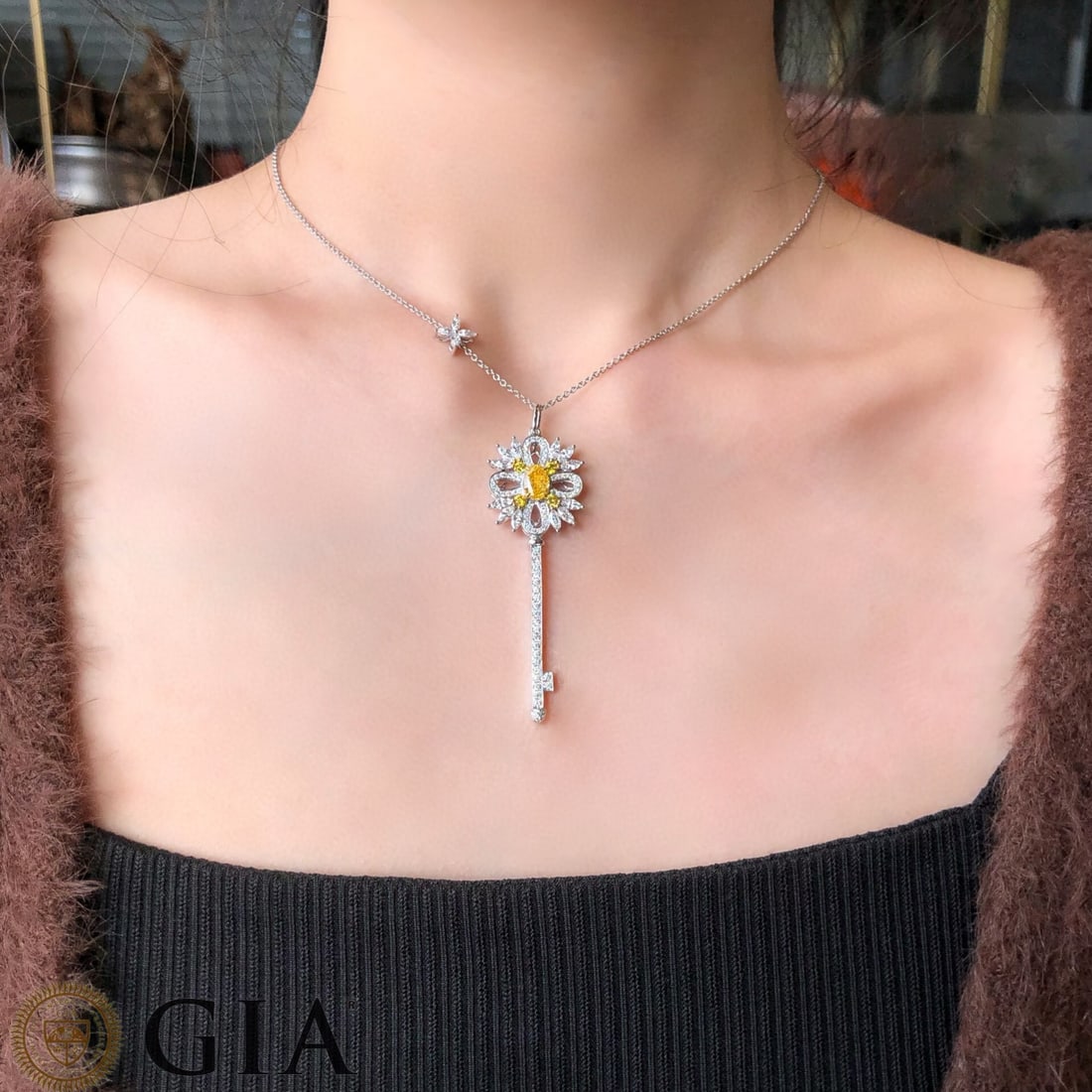 Gia Certified 14k Gold 2.20 Ctw Natural Yellow Diamond & Diamond Necklace - 5