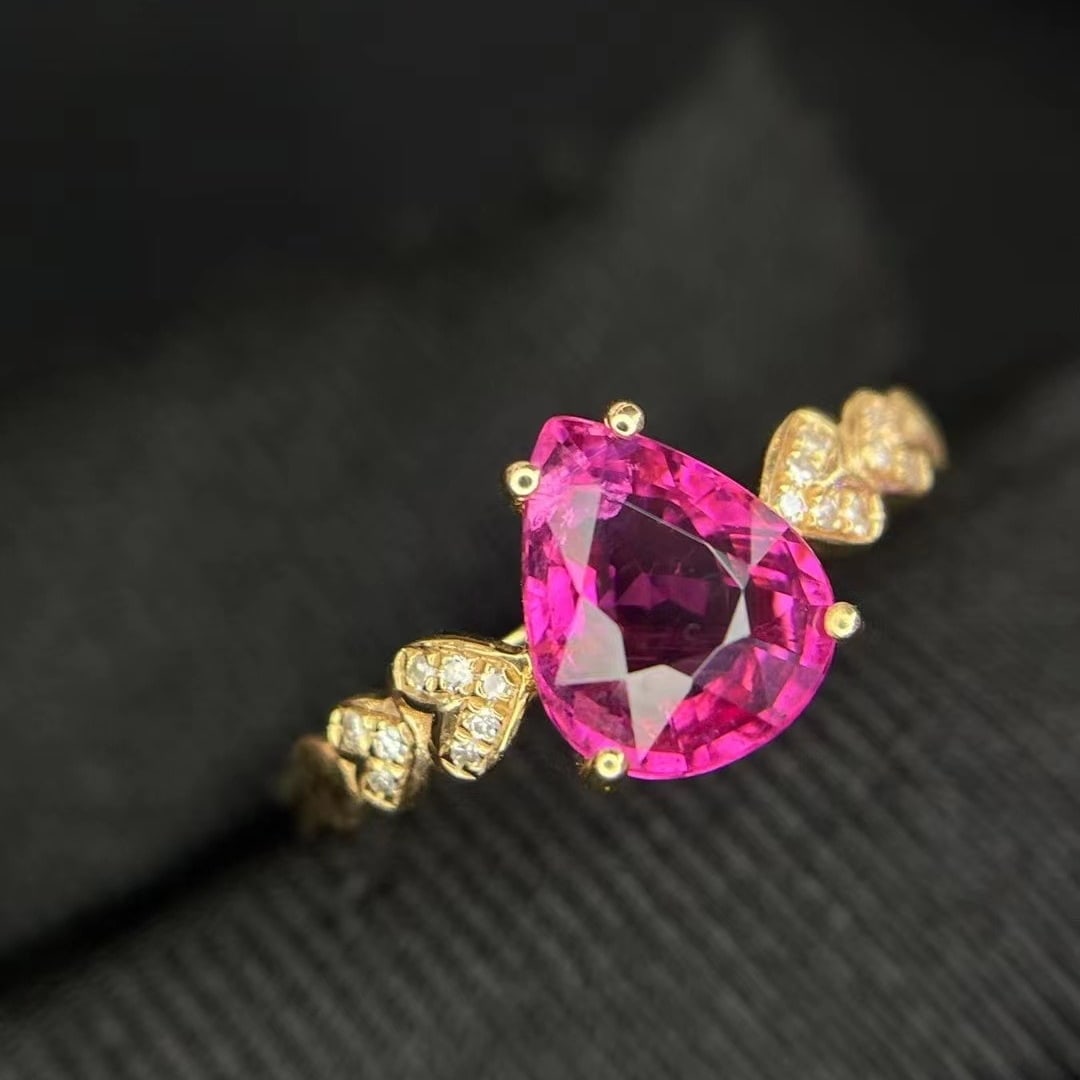 14k Gold 1.30 Ct Natural Tourmaline & Diamond Ring - 2