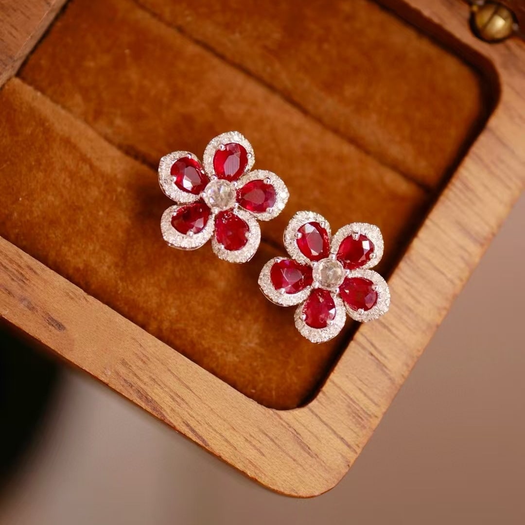 14k Gold 1.9 Ct Natural Ruby & Diamond Earrings (1 of 5)