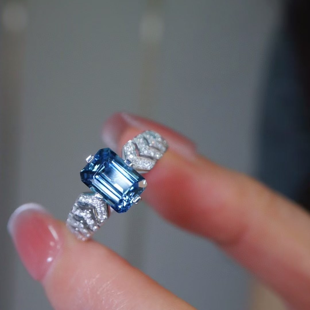 14k Gold 1.49 Ct Natural Aquamarine & Diamond Ring - 3