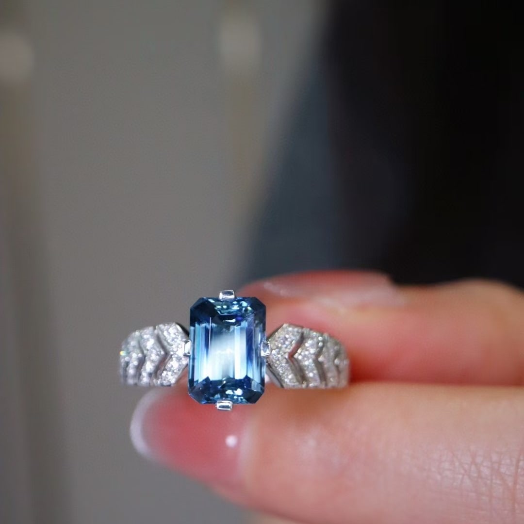 14k Gold 1.49 Ct Natural Aquamarine & Diamond Ring - 4