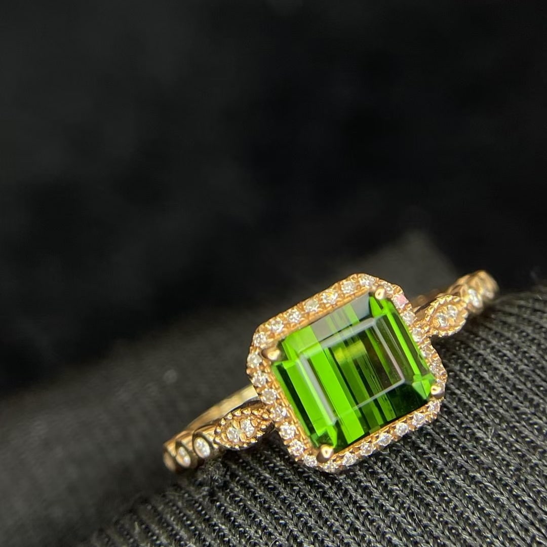 14k Gold 1.55 Ct Natural Tourmaline & Diamond Ring - 4