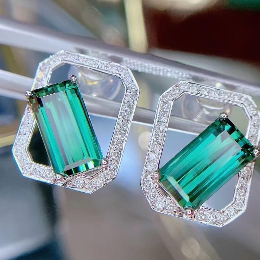 14k Gold 4.13 Ctw Natural Tourmaline & Diamond Earrings - 3