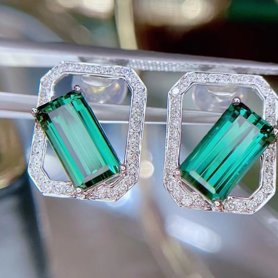 14k Gold 4.13 Ctw Natural Tourmaline & Diamond Earrings - 4