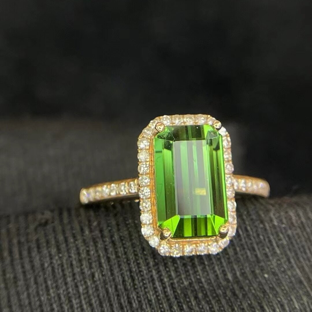 14k Gold 3.86 Ct Natural Tourmaline & Diamond Ring - 2
