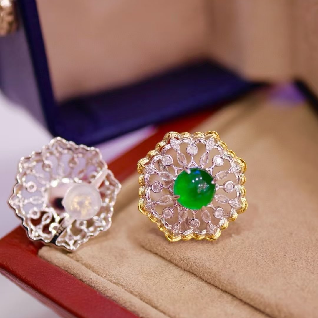 14k Gold 2.52 Ct Natural Emerald & Sapphire & Diamond Earrings - 5