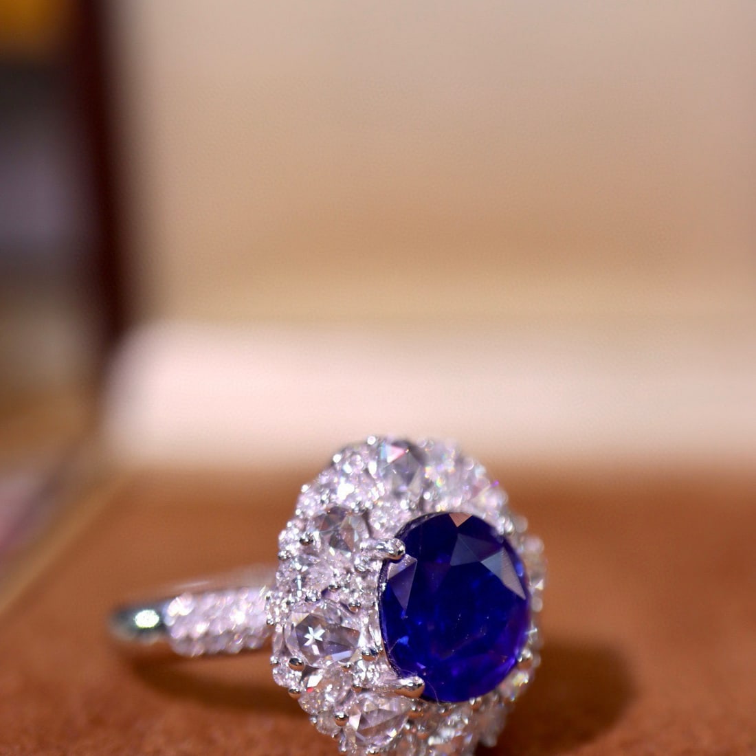 14k Gold 4.10 Ctw Vivid Blue Natural Sapphire & Diamond Ring/pendant( Without Chain ) - 2