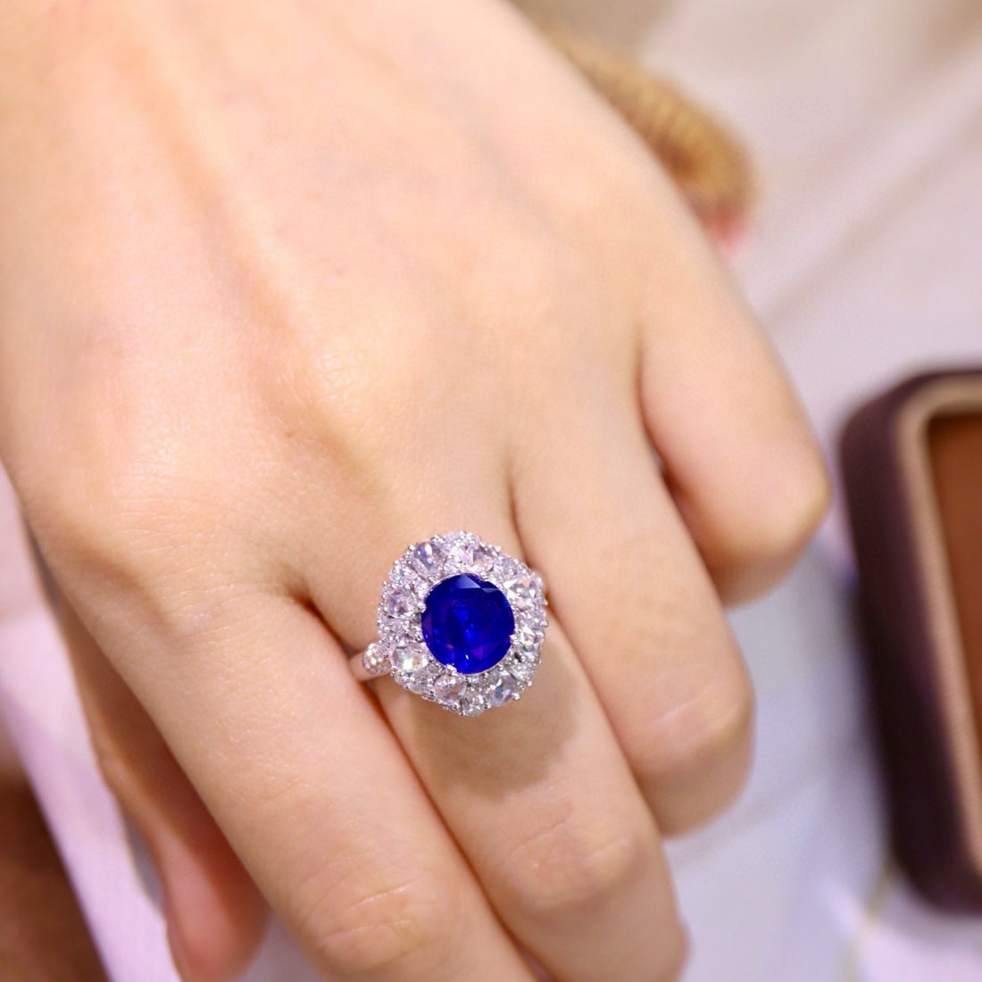 14k Gold 4.10 Ctw Vivid Blue Natural Sapphire & Diamond Ring/pendant( Without Chain ) - 8