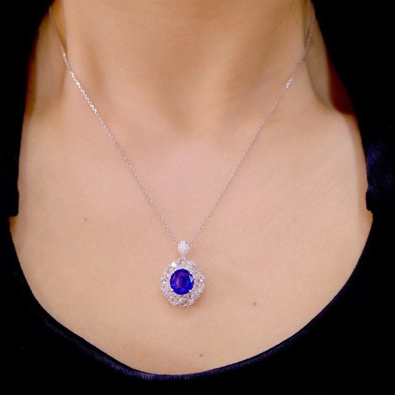 14k Gold 4.10 Ctw Vivid Blue Natural Sapphire & Diamond Ring/pendant( Without Chain ) - 9