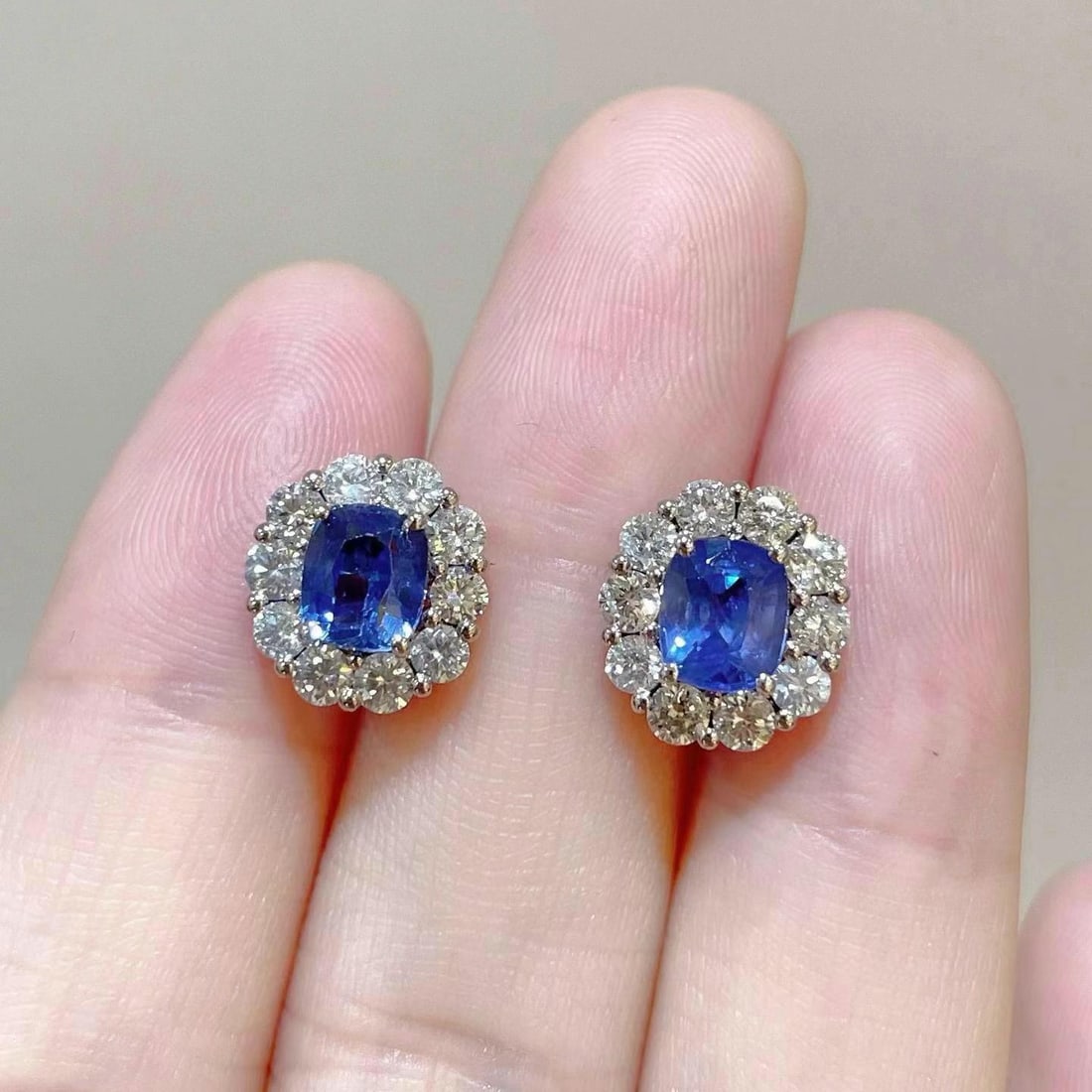 14k Gold 3.11 Ctw Natural Sapphire & Diamond Earrings: Ref:230944357 // gold content:14k gold // main gemstone:sapphire // shape:cushion // carat weight:2. 11ct // color:blue // treatment:natural // // adjacent gemstone 2 : diamond // shape:round //