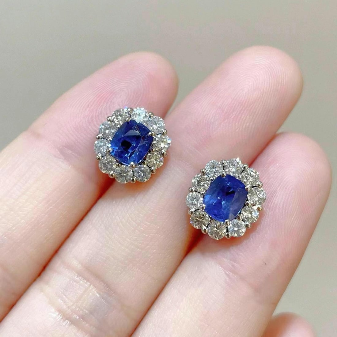 14k Gold 3.11 Ctw Natural Sapphire & Diamond Earrings - 2
