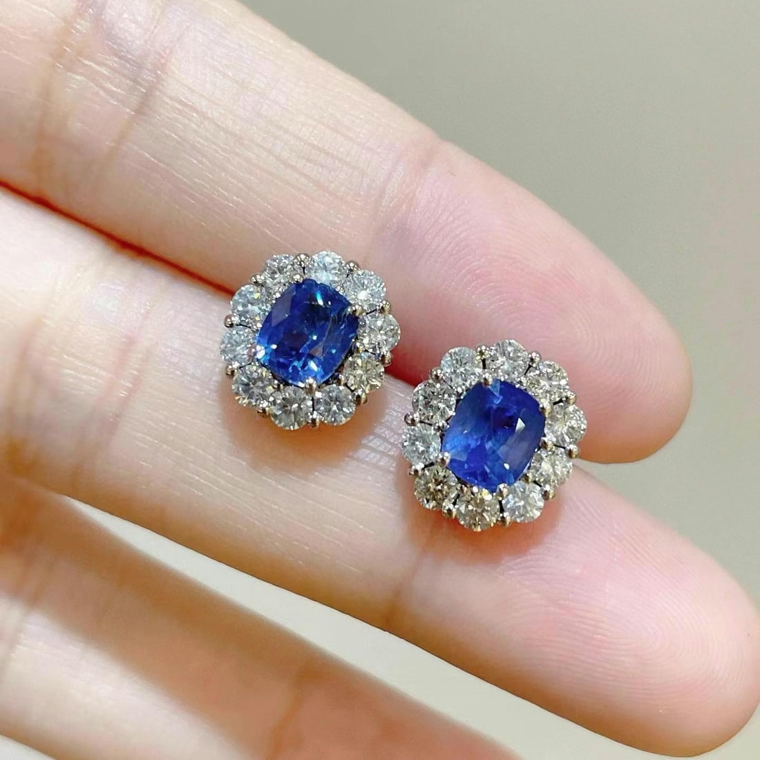14k Gold 3.11 Ctw Natural Sapphire & Diamond Earrings - 4