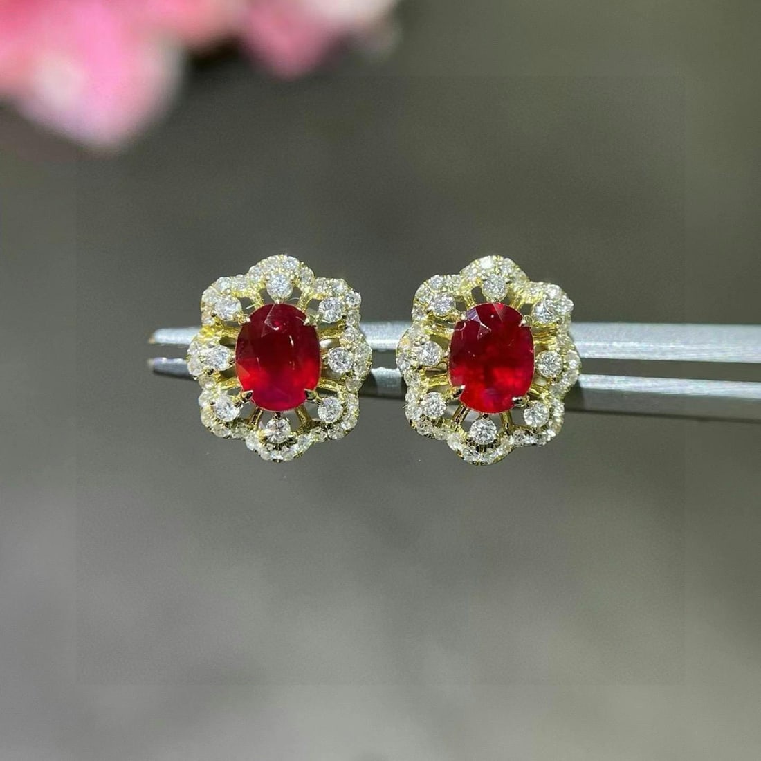 14k Gold 1.20 Ctw Vivid Red Natural Ruby & Diamond Earrings (1 of 6)