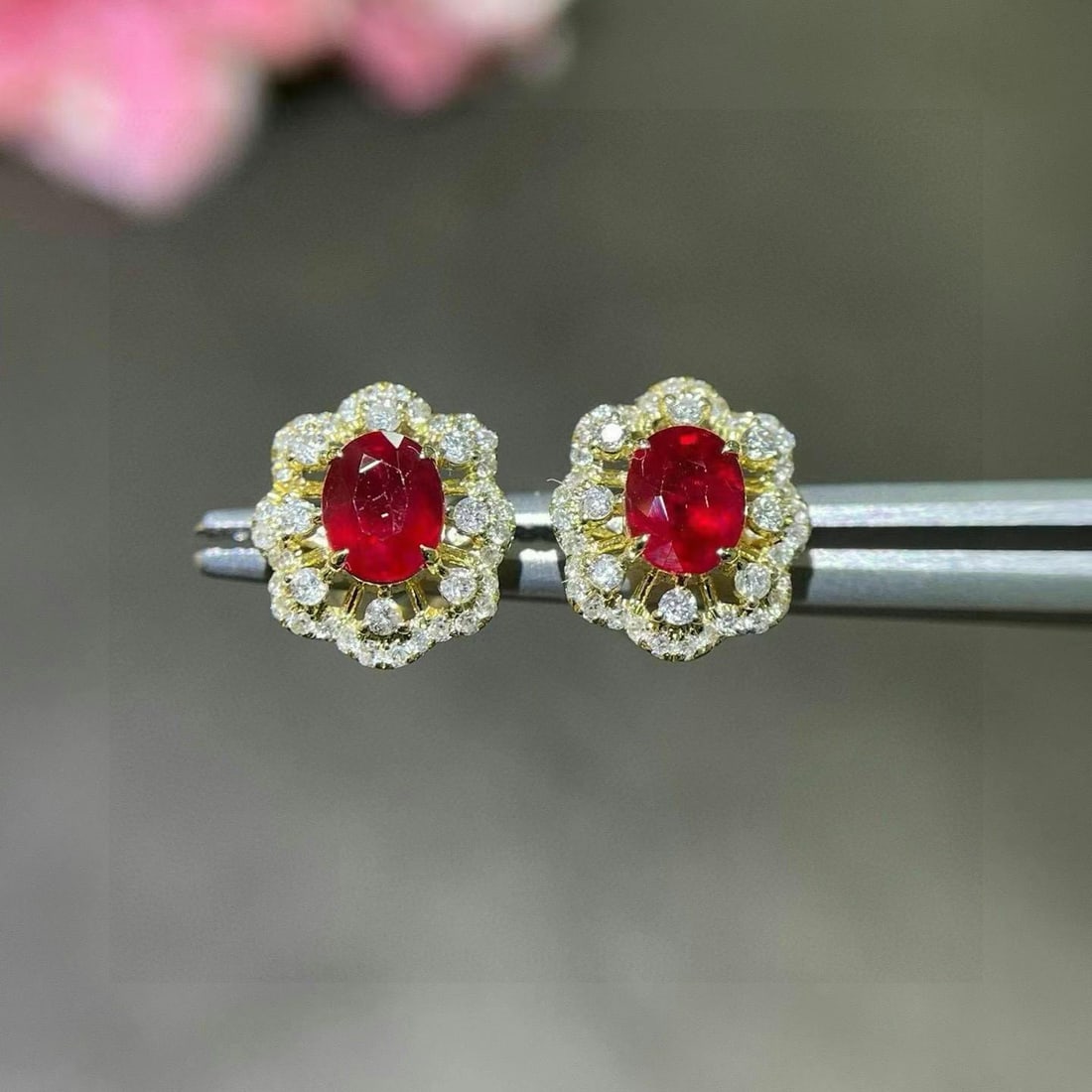 14k Gold 1.20 Ctw Vivid Red Natural Ruby & Diamond Earrings - 4