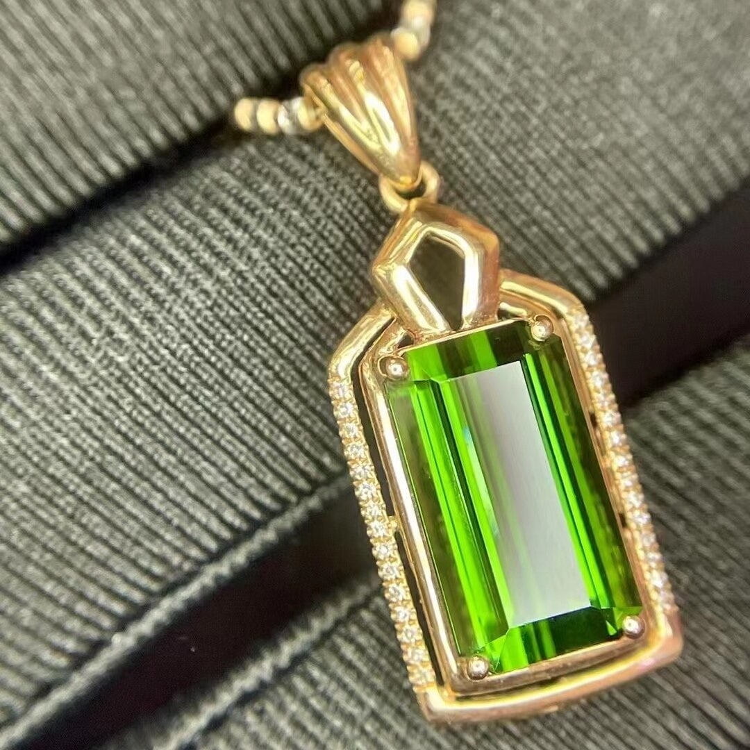 14k Gold 5.24 Ct Natural Tourmaline & Diamond Pendant( Without Chain ) - 2