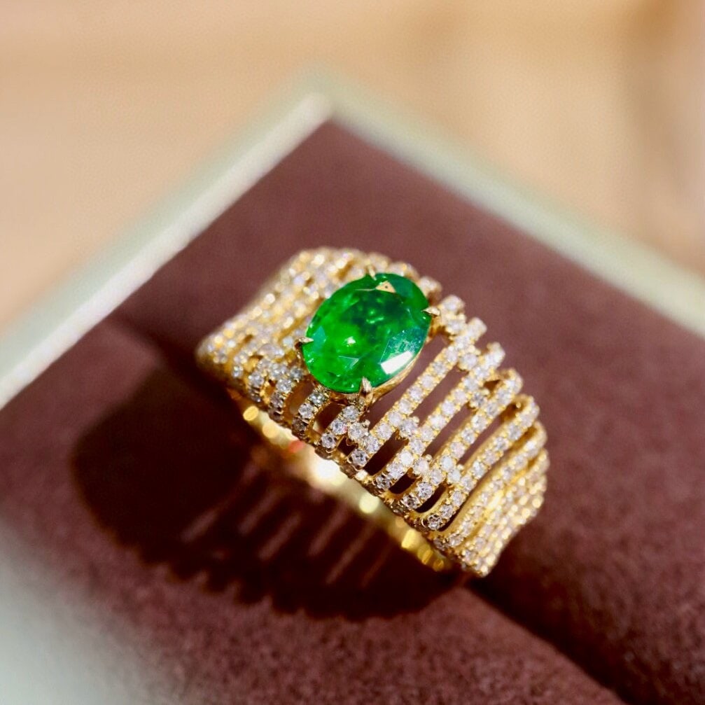 14k Gold 1.63 Ctw Vivid Green Natural Emerald & Diamond Ring - 2