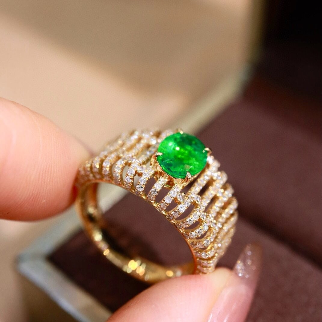 14k Gold 1.63 Ctw Vivid Green Natural Emerald & Diamond Ring - 6
