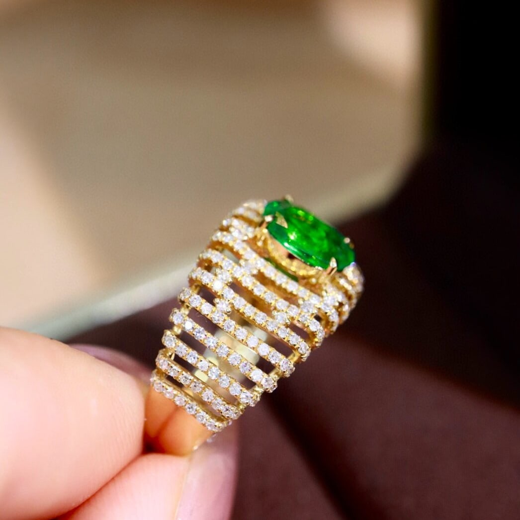 14k Gold 1.63 Ctw Vivid Green Natural Emerald & Diamond Ring - 8